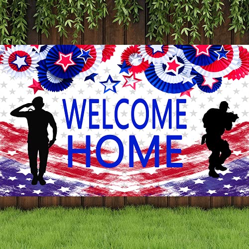 4x6FT American Flag Patriotic Soldier Welcome Home Backdrop Photography,Patriotic Theme Deployment Returning Back Military Army Homecoming Party Decoration (Welcome Home)