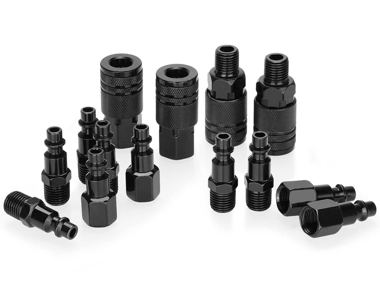 Air Hose Fitting, 14 Pieces 1/4" NPT Air Coupler and Plug Kit, Air Fittings Kit, Industrial Type D Quick Connector Set, Air Tool Fittings & Air Compressor Accessories Set (Black)