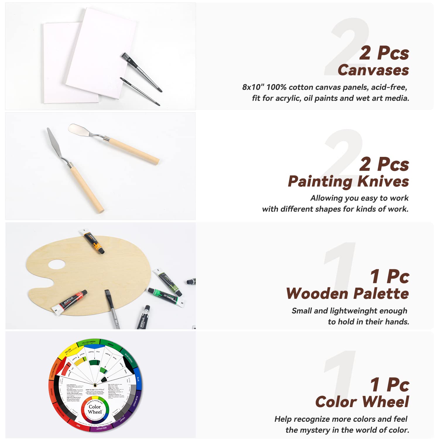 Cavalletto da Tavolo di Legno con 55 PCS Kit Arte Completo, Includere 24 * 12ml Colori Acrilici, 12 Matite Colorate, 12 Pennello e Altre Forniture d'Arte per Artisti, Dilettanti, Principianti
