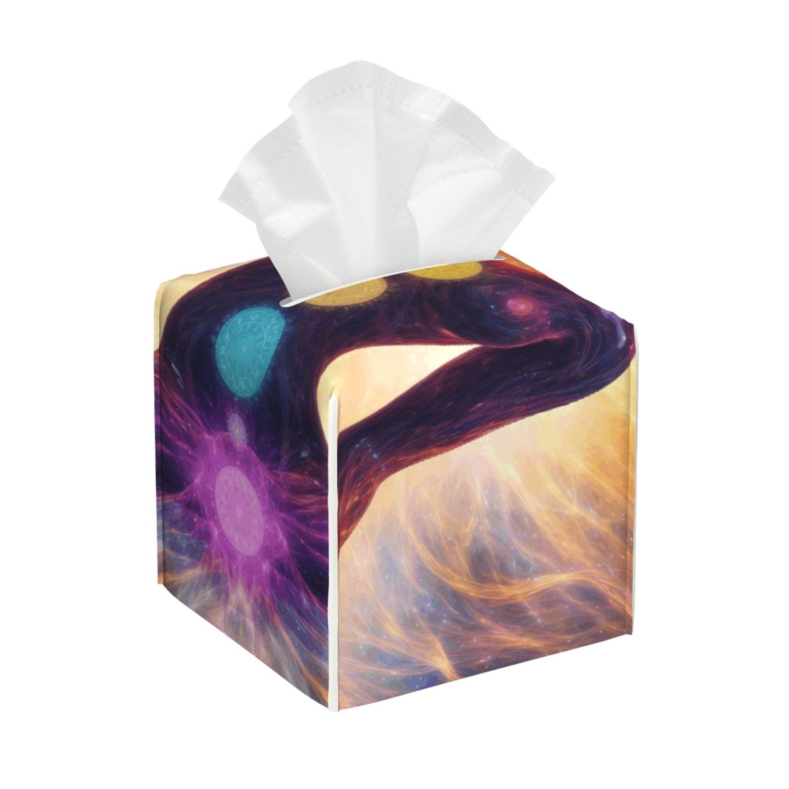 Trippy Meditation Art Leather Tissue Box Cover Holder Square Facial Paper Organizer 5.2" X 5.2" X 5.2"