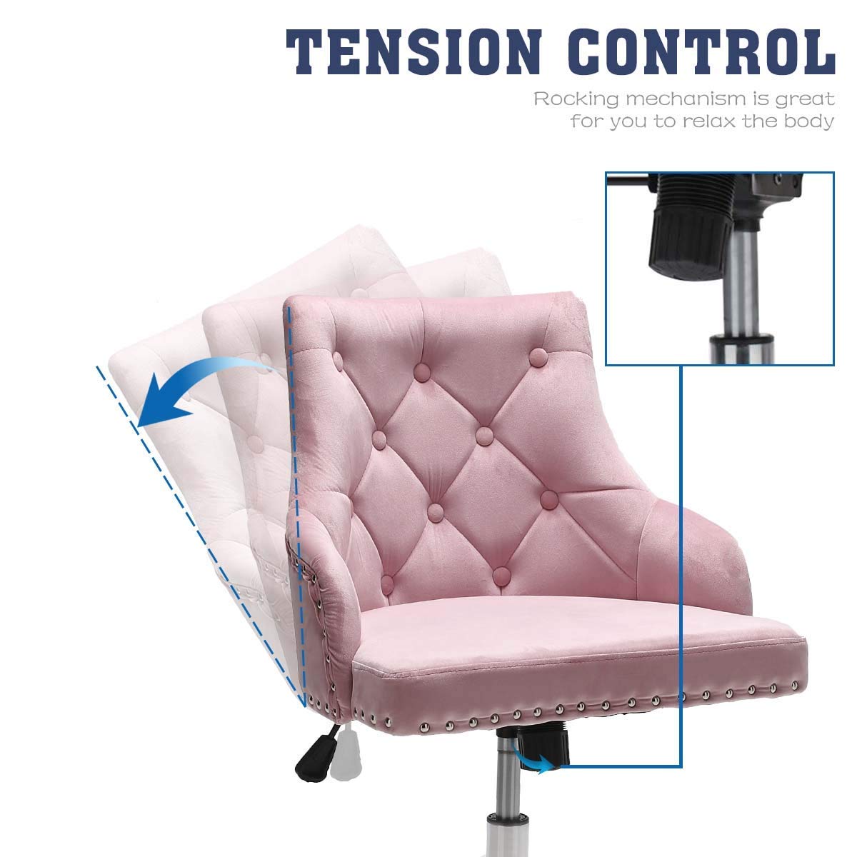 Hironpal PInk Crushed Velvet Fabric Home Office Chair Swivel High