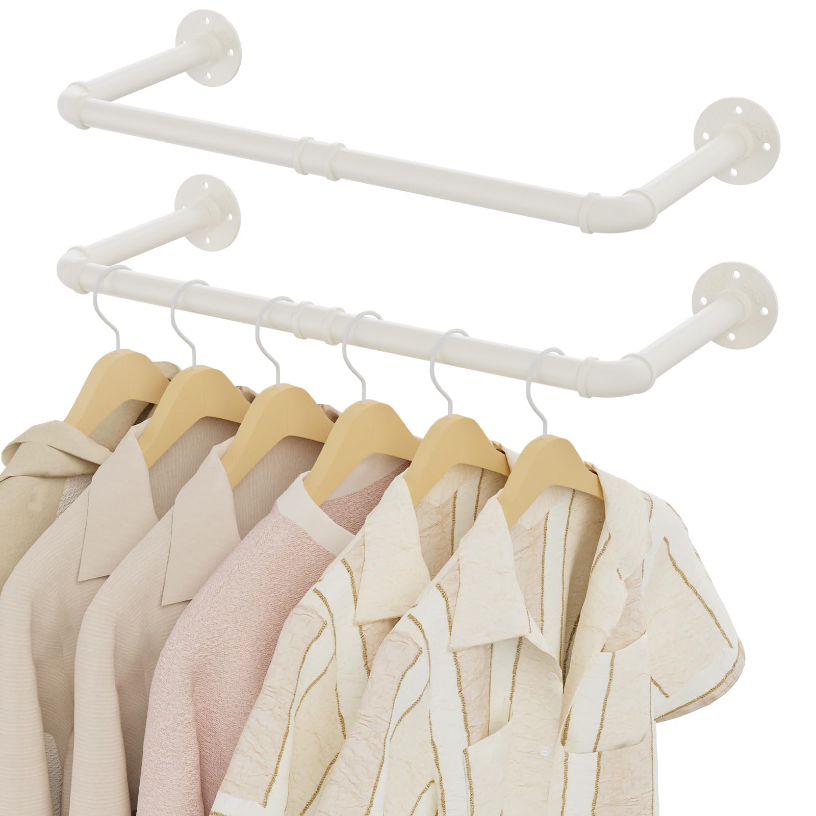 YheenLf 2-Pack Clothes Rail Wall Mounted, 64cm Industrial Style Garment Rack, Heavy Duty Wardrobe Pole