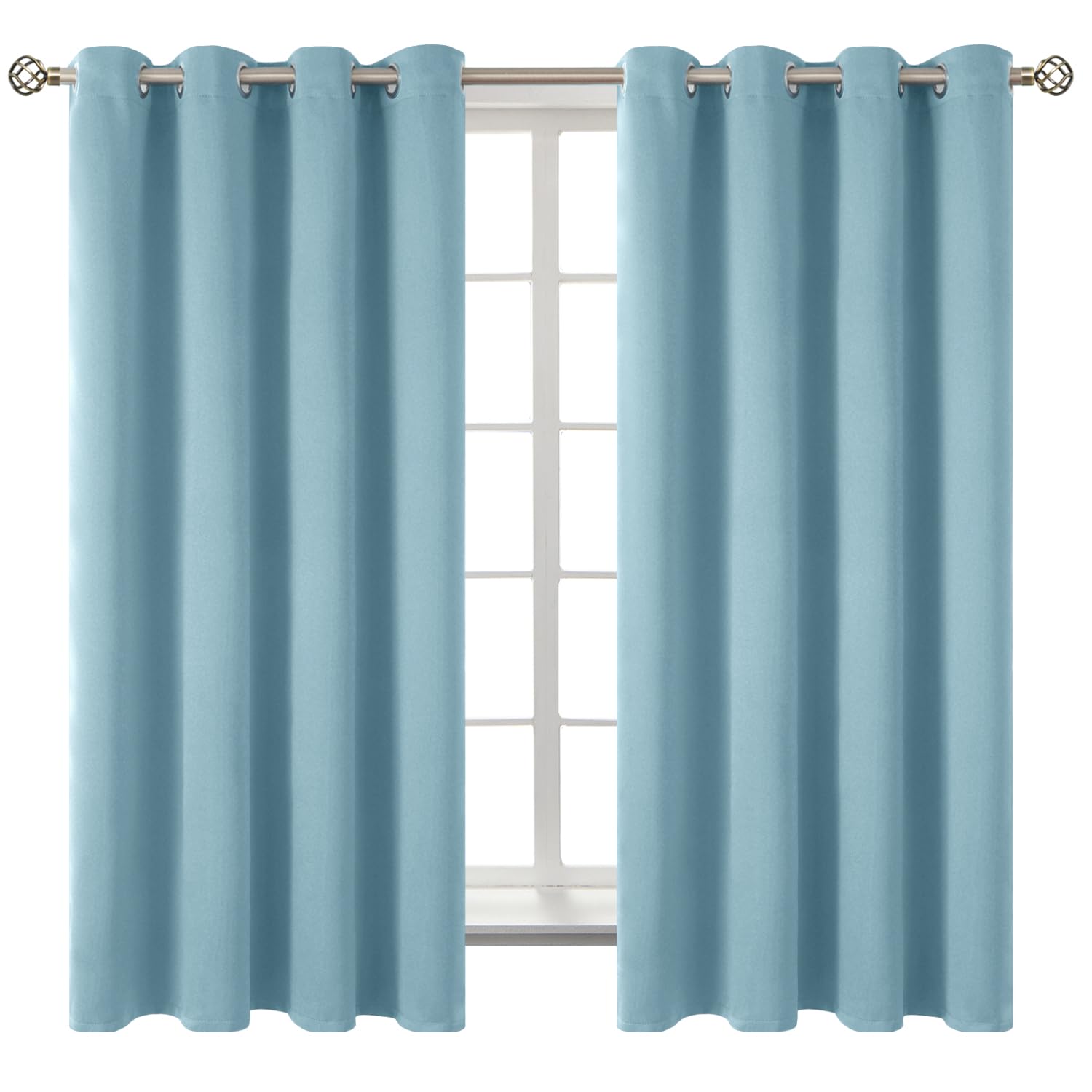 BGment Greyish Blue Room Darkening Curtains 63 Inch for Bedroom - 2 Panels