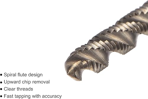 Miniatura 17 de uxcell Grifo de rosca de flauta en espiral M6 x 1, cobalto métrico HSS (acero de alta velocidad) chapado en titanio Macho roscado de máquina H2