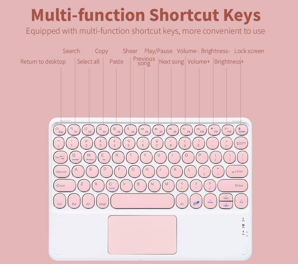 Image of FKU Rechargeable Bluetooth 5.0 Keyboard with Touchpad,78 Keys Ultra Slim Quiet Wireless Keyboard with Trackpad, Compatible Multimedia Keyboard for PC, Tablets, Smartphones, Laptops (Pink)