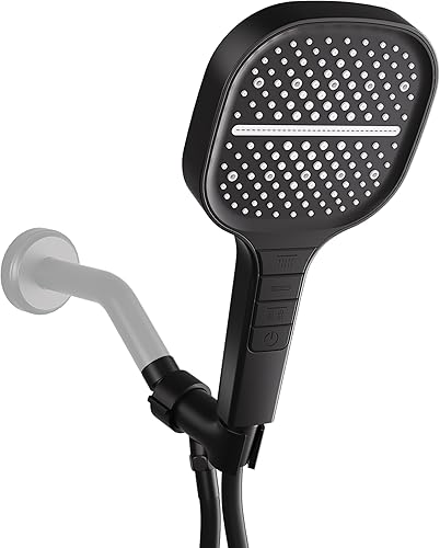 GIVINGTREE Cabezal de ducha de mano con botón pulsador de 7 modos, modernos cabezales de ducha de mano cuadrados con soporte de ducha ajustable