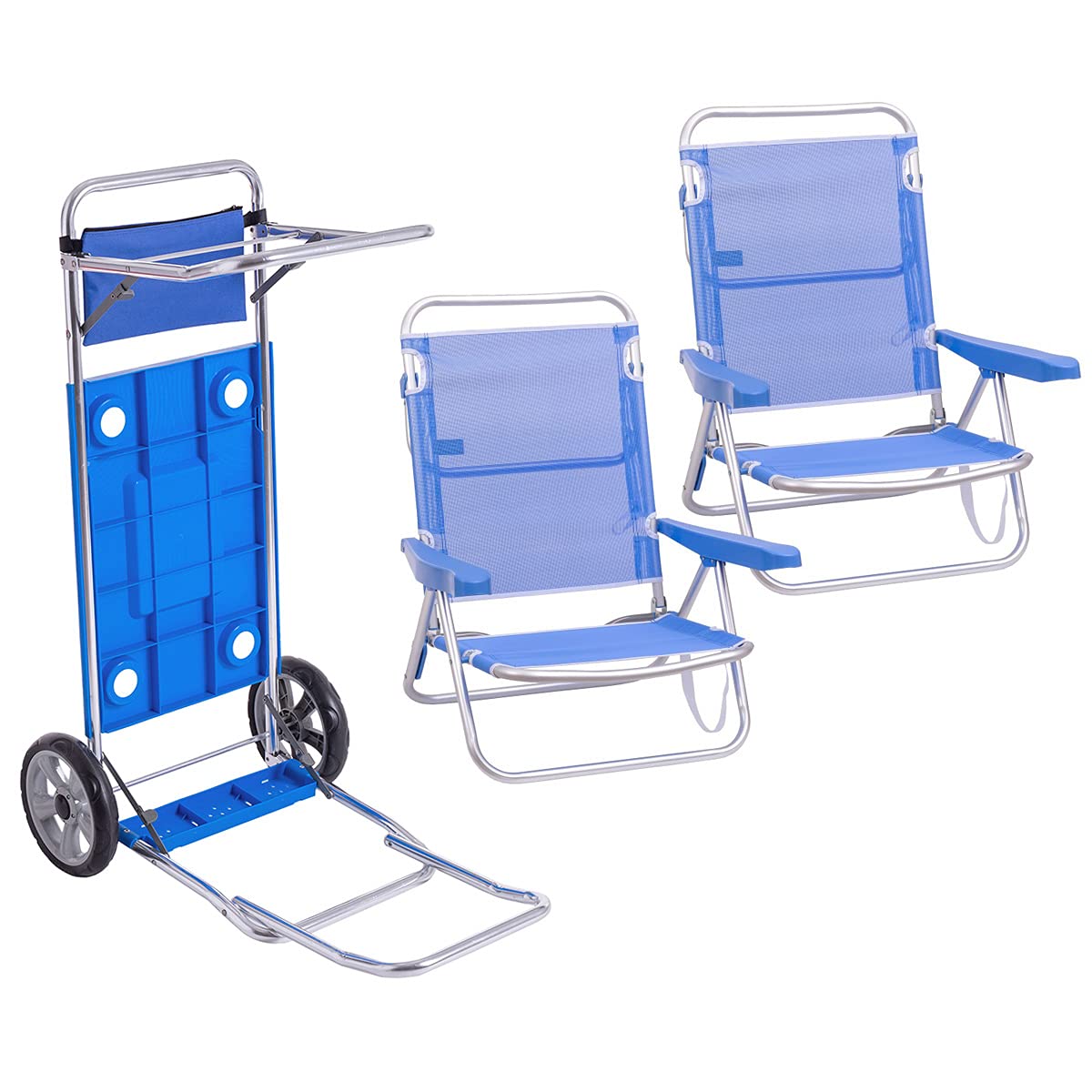 LOLAhome Pack de 2 sillas de Playa de Aluminio y textileno y Carro portasillas Doble (Azul)