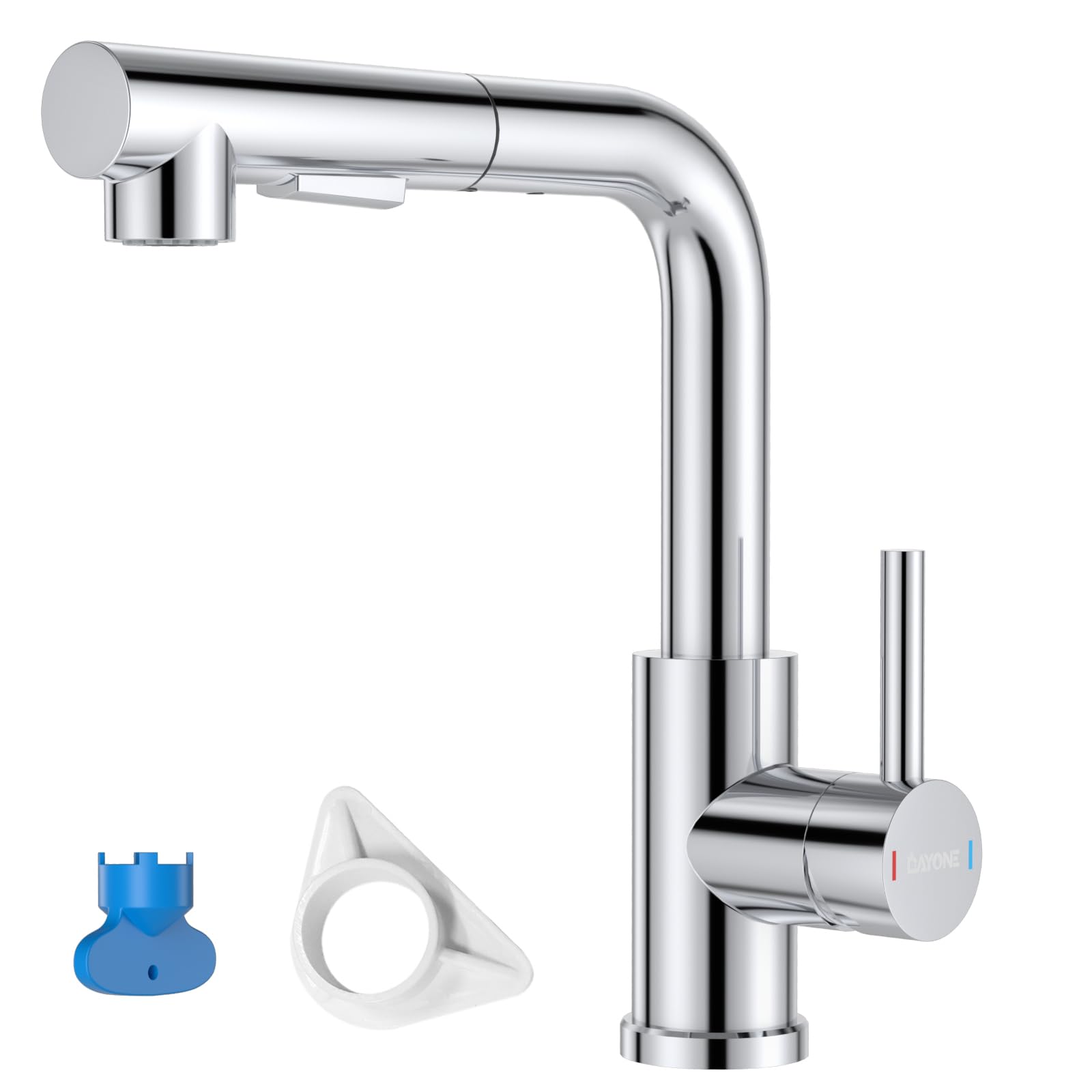 DAYONE Chrome Kitchen Taps with Pull Out Spray, SUS304 Stainless Steel Sink Mixer Bar Taps, 2 Spray Functions Sink Mixer Tap, 360° Swivel Single Lever Kitchen Faucet — image 1