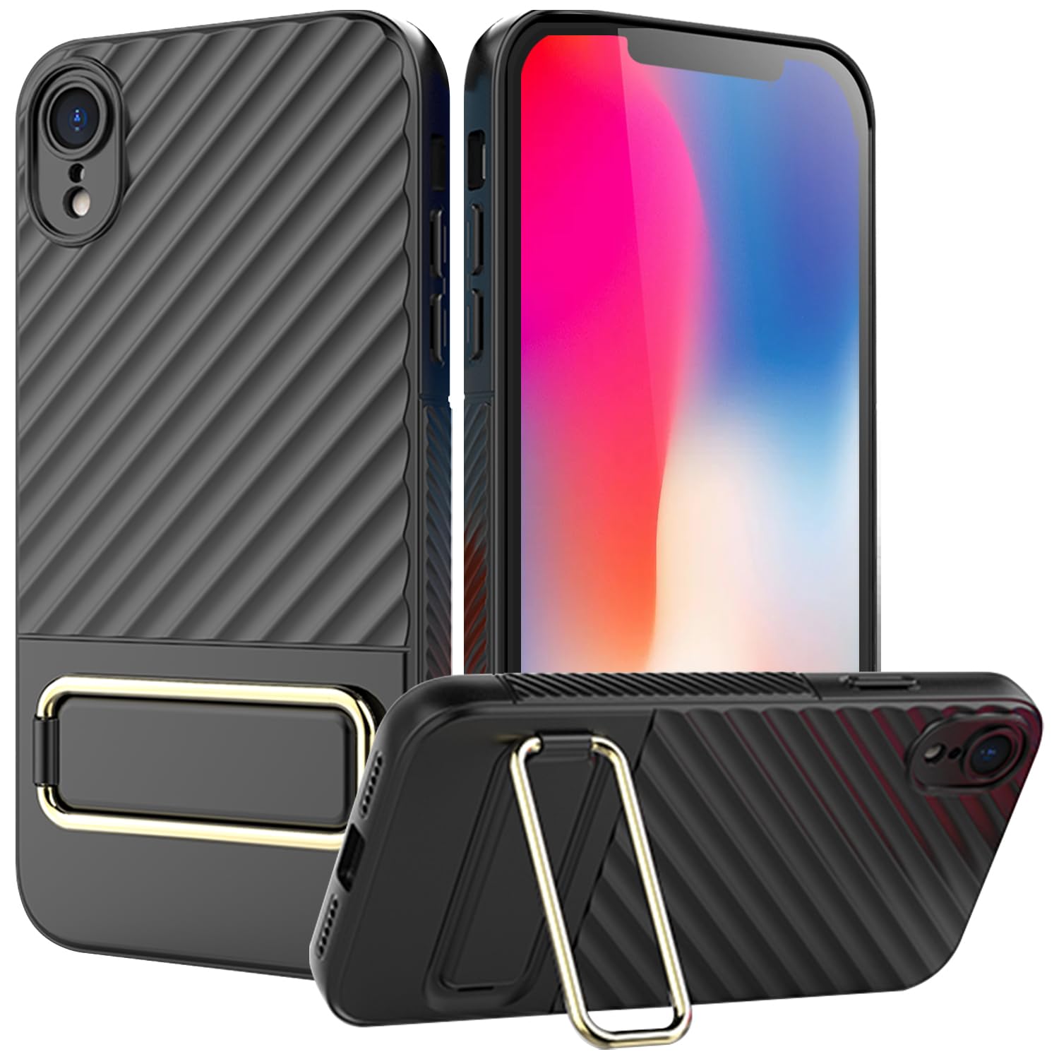 Amazon.co.jp: iPhone XR ケース スタンド付き シリコン 耐衝撃 TPU 