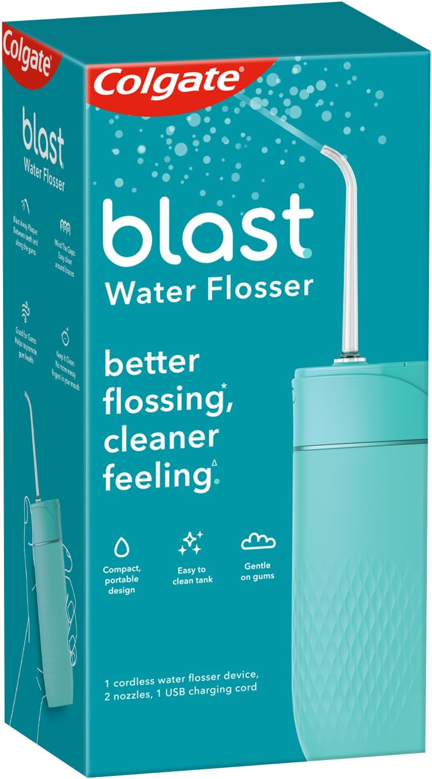 Blast Cordless Water flosser (Teal) | Blast Away Plaque Between Teeth & Gums | Helps to Promote Gum Health (1 water flosser, 2 nozzles, 1 USB charging cord)