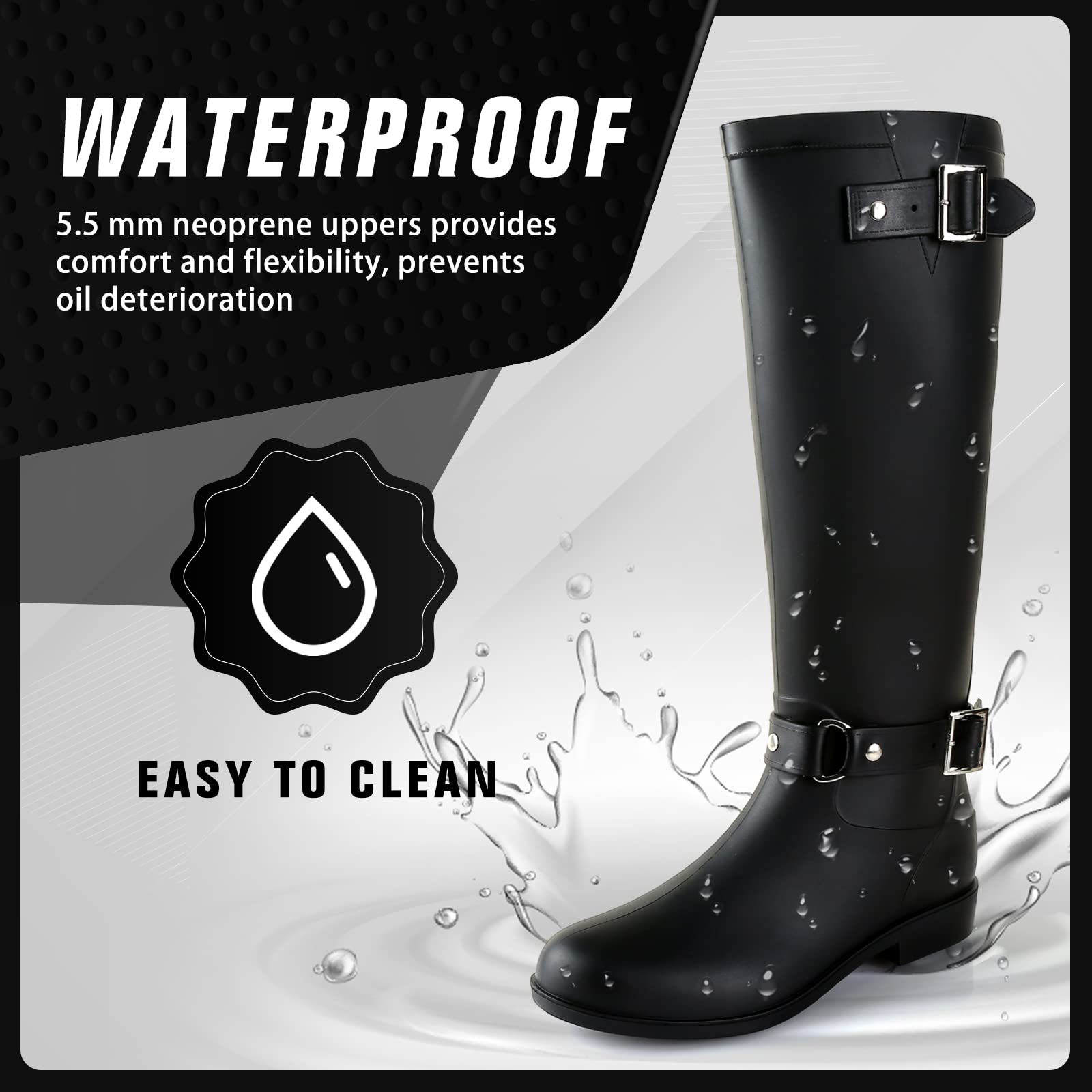 Botas de lluvia para mujer, botas de goma impermeables hasta la rodilla, cómodas y ligeras, botas de jardín para mantener el calor, botas altas de pesca para exteriores