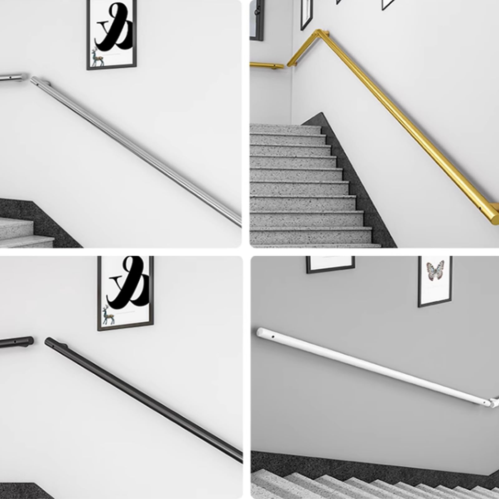 Pasamanos de Escalera Pasamanos Baranda de Escalera de Tubo de Acero Pasamanos de Pared Antideslizante Barandilla Escalera para Interior Exterior,Tamaño Personalizable (110cm,White)