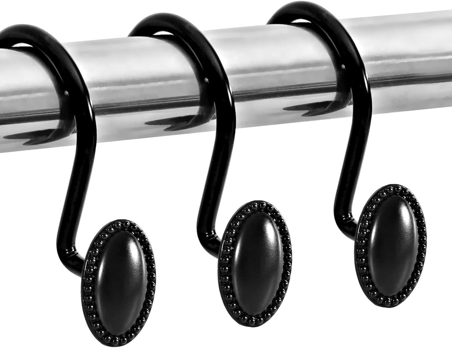 MitoVilla Black Shower Curtain Hooks, Metal Rust Proof
