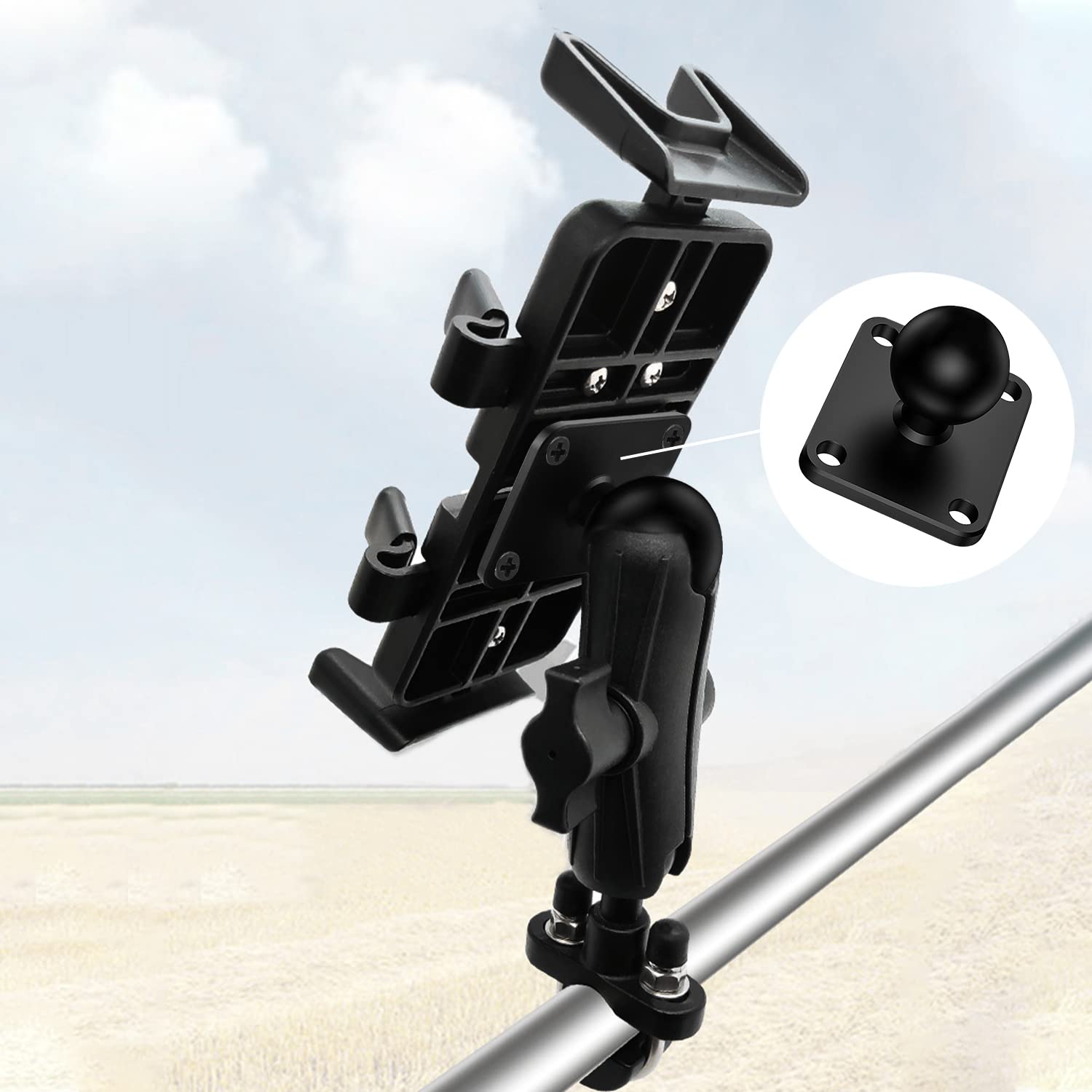 Support Telephone Moto Accessoire Velo Ram Mount Moto Adaptateur de Base à Tête Sphérique de 1 Pouce 2 Pcs Base de Montage Carrée en AluminiumAvec 8 Vis pour Appareil Photo et Caméscope