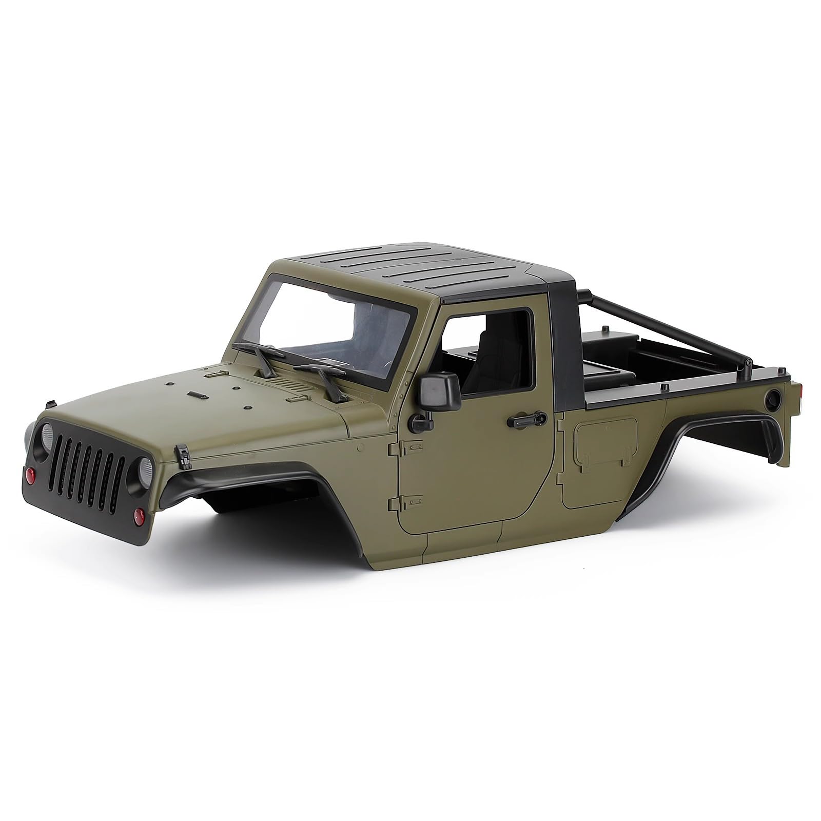 Photo 1 of 1/10 RC Pickup Body Shell Kit Unassembled - 313mm Wheelbase Wrangler Pickup Body,for RC Crawler Axial SCX10 SCX10 II 90046 DIY (Army Green)