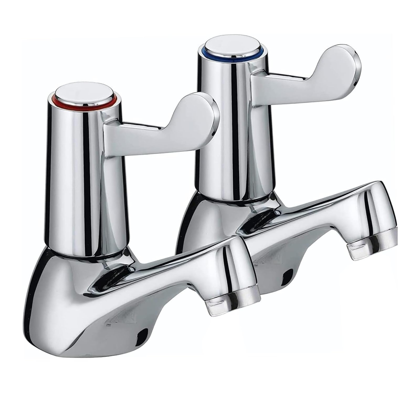 2pcs Bathroom Basin Taps Pair, 1/2" BSP Chrome-Plated Brass Sink Taps, Separate Hot & Cold Tap Set with ¼ Turn Lever Handles for Smooth Water Control