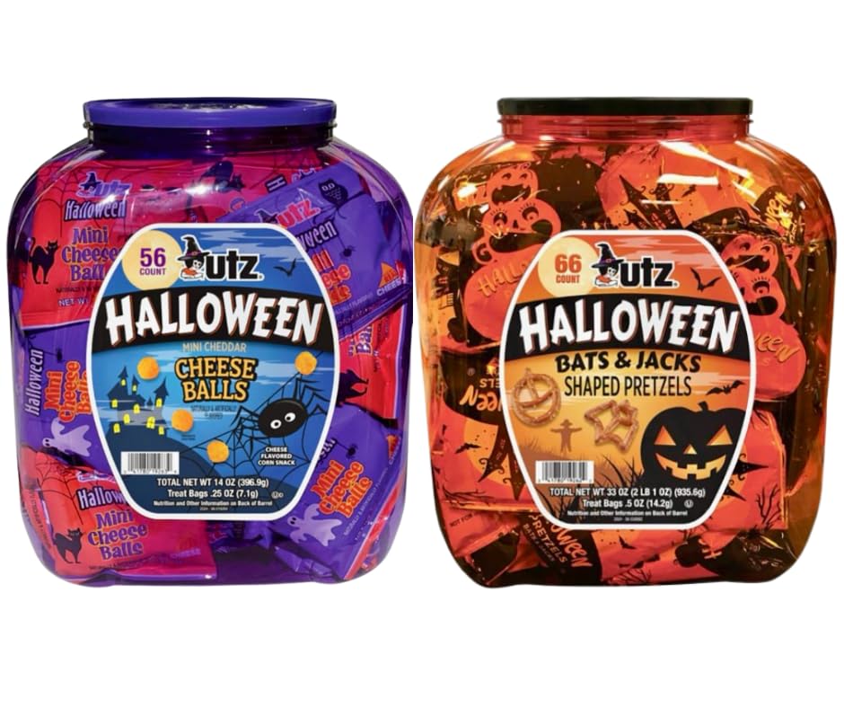 (2 PACK) U.T.Z Halloween Mix - (1) Pretzel Bats & Jacks 66ct + (1) Mini Cheese balls 56ct - individually wrapped pouches
