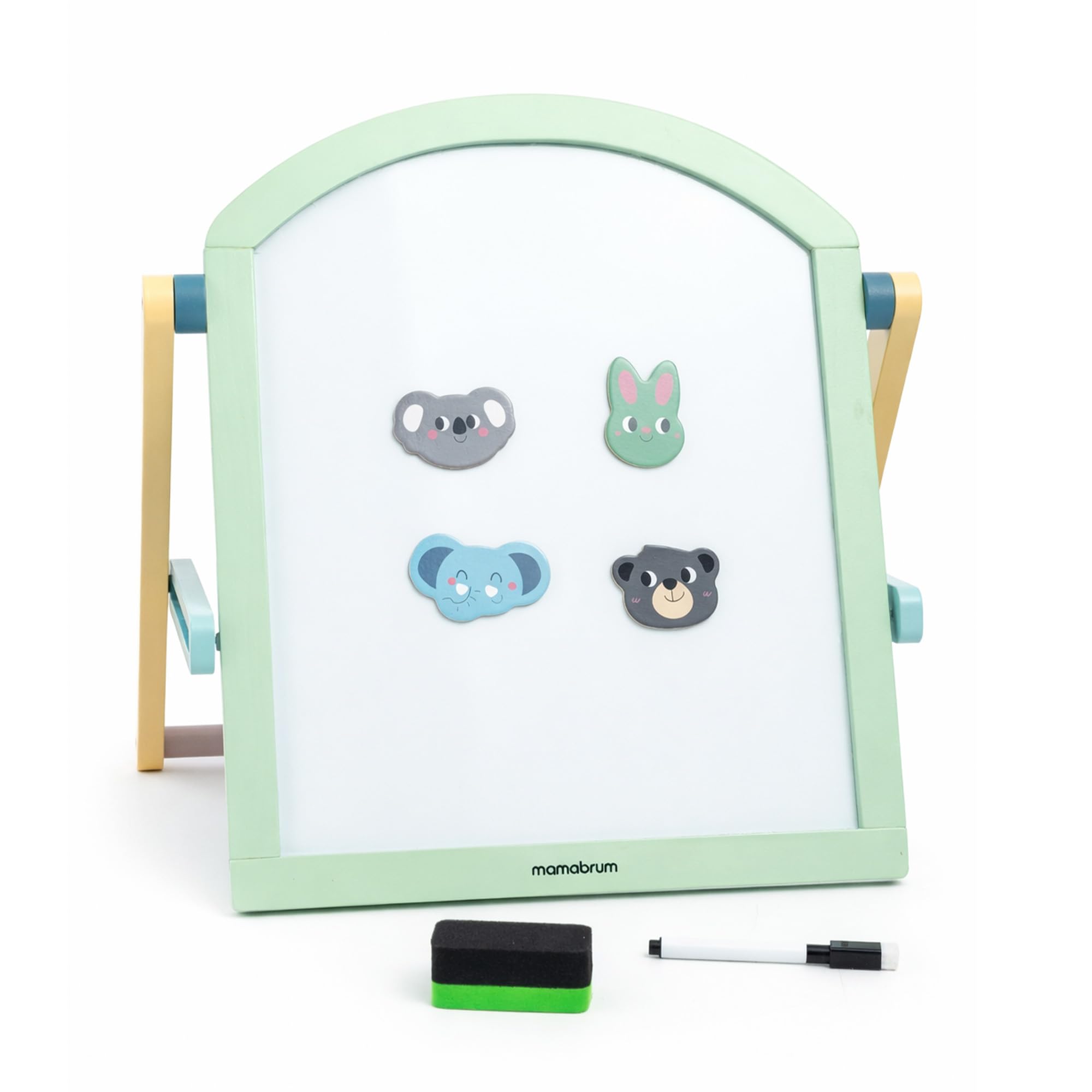 Mamabrum Doppelseitige Kinder Holztafel 2in1 Magnettafel Kreidetafel mit Ständer klappbar Lerntafel mit Zubehör zum Schreiben Malen für Kinder ab 3 Jahren