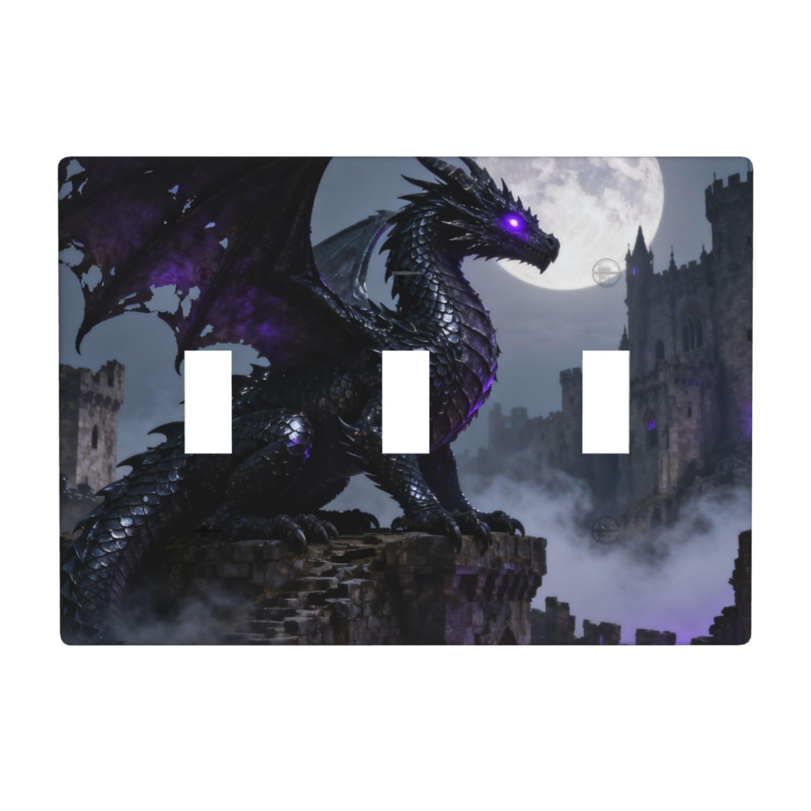 Black Dragon Pattern 3 Gang Switch Plate Cover-Unbreakable Polycarbonate Wall Plate, Heat Resistant Toggle Switch Decor for Home