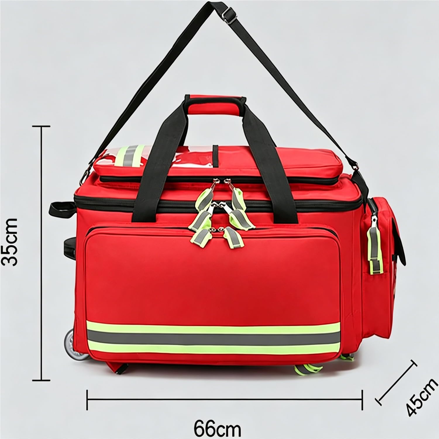 Botiquín de primeros auxilios portátil for exteriores, botiquín de primeros auxilios con ruedas, compartimentos extraíbles y varilla telescópica, Peso 5 kg, for viajes y excursiones
