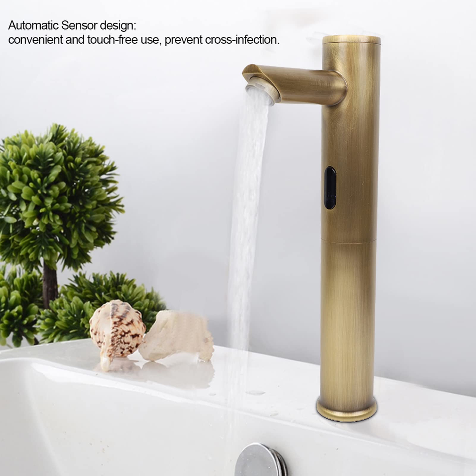 Robinets de Salle de Bain à Capteur Automatique Sans Contact Mains Libres pour Lavabo, Robinet Mélangeur Automatique Économie d'Eau et Installation Facile