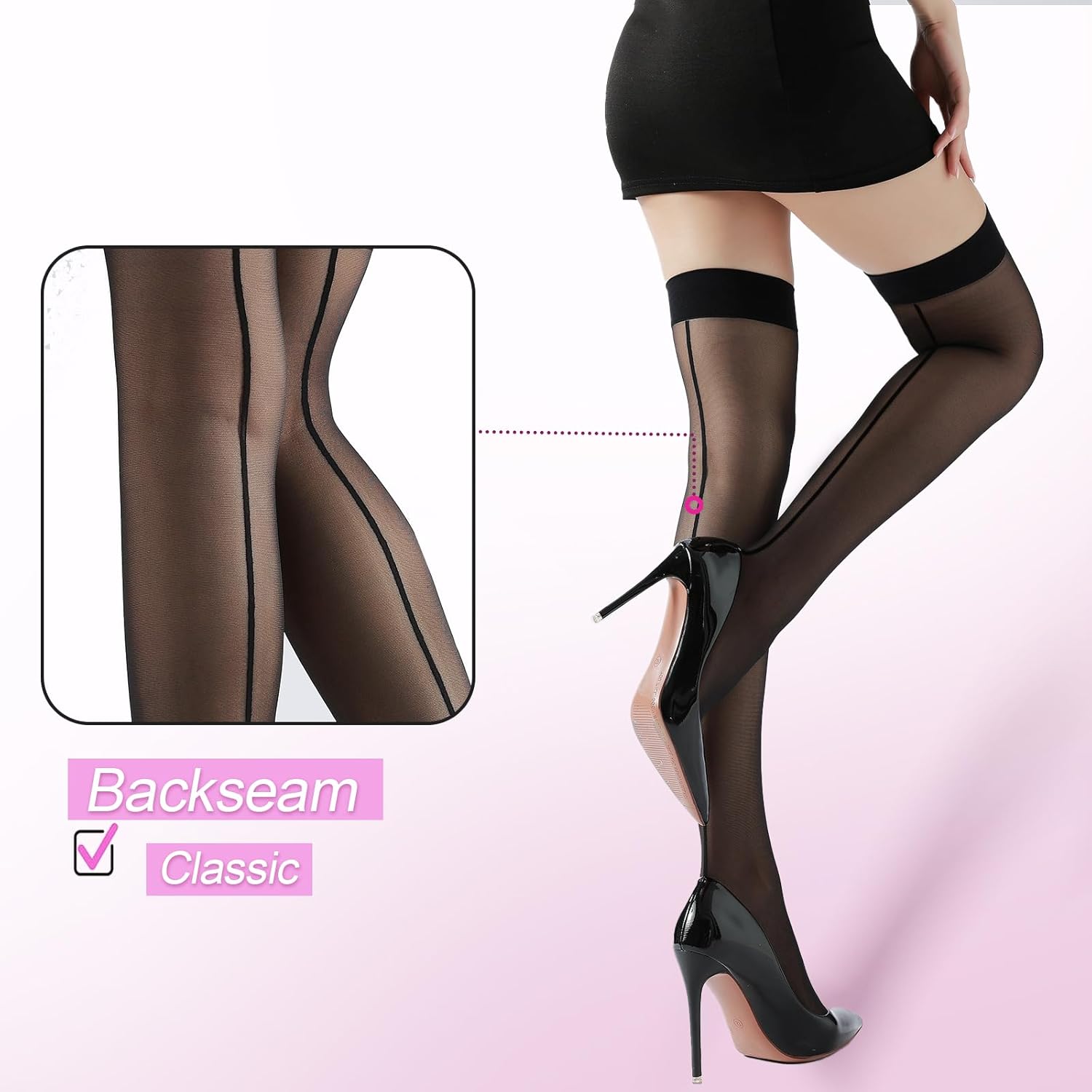 G&Y 4 Pairs Women's Backseam Thigh High Stockings - 20D Sheer Top Nylon Stay Up Pantyhose with Reinforced Toe - Image 3