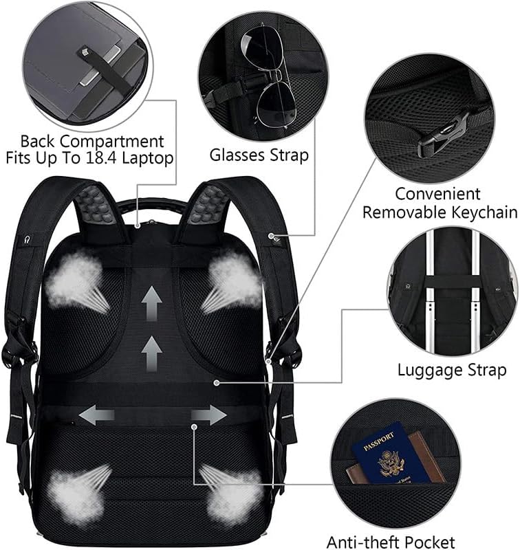 18.4 Laptop Backpack for unisex, 60L Extra Large Gaming Laptops Back Bag with USB Charger Port,TSA Friendly Flight Approved and RFID Anti-Theft Pocket Heavy-duty Pack,21.3*15.7*11.8inch Grey