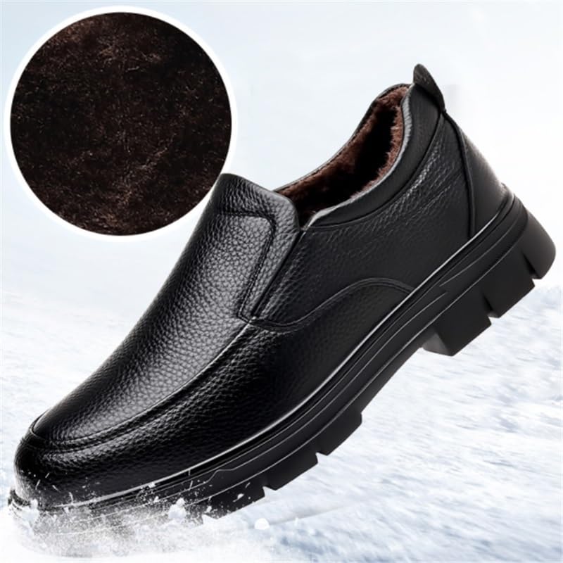 Business Casual Plush Warm Leather Shoes Men's Slip-on Lightweight Casual Walking Loafers Shoes Wild Round Head Shoes Cotton Shoes for Men4