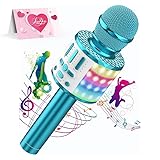 MicQutr Microfono Karaoke Bluetooth per Bambini, Wireless con LED Flash & Cambia Voce, Altoparlante Integrato Portatile, Compatibile Android/iOS per Casa/Festa/KTV, Idea Regalo Compleanno/Natale