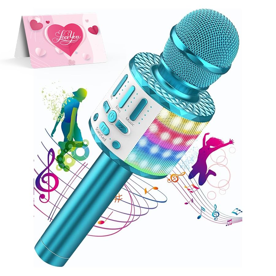 MicQutr Karaoke Mikrofon, Drahtloses Bluetooth Mikrofon Kinder mit LED, Tragbares Karaoke Maschine zum Singen, Karaoke Mädchen Jungen Spielzeug Geschenke, KTV Lautsprecher...