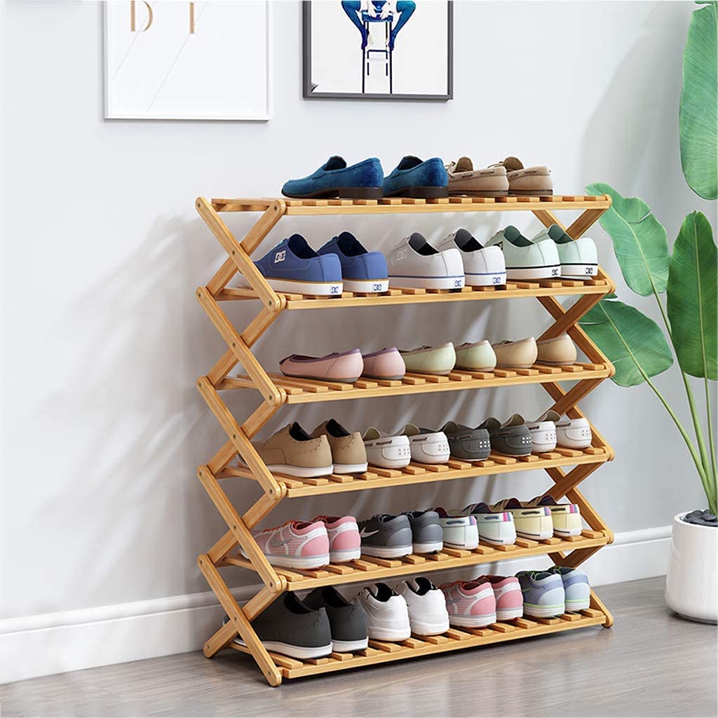 LIMOSMulti Tier Shoe Rack,Foldable Bamboo Shoe Organizer Rack Multifunctional Storage Free Standing Shoe Shelf,6 Tier (yellow 70cm)