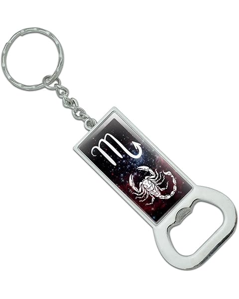 Scorpio Scorpion Zodiac Sign Horoscope in Space Keychain Rectangle Chrome Plated Metal Bottle Cap Opener