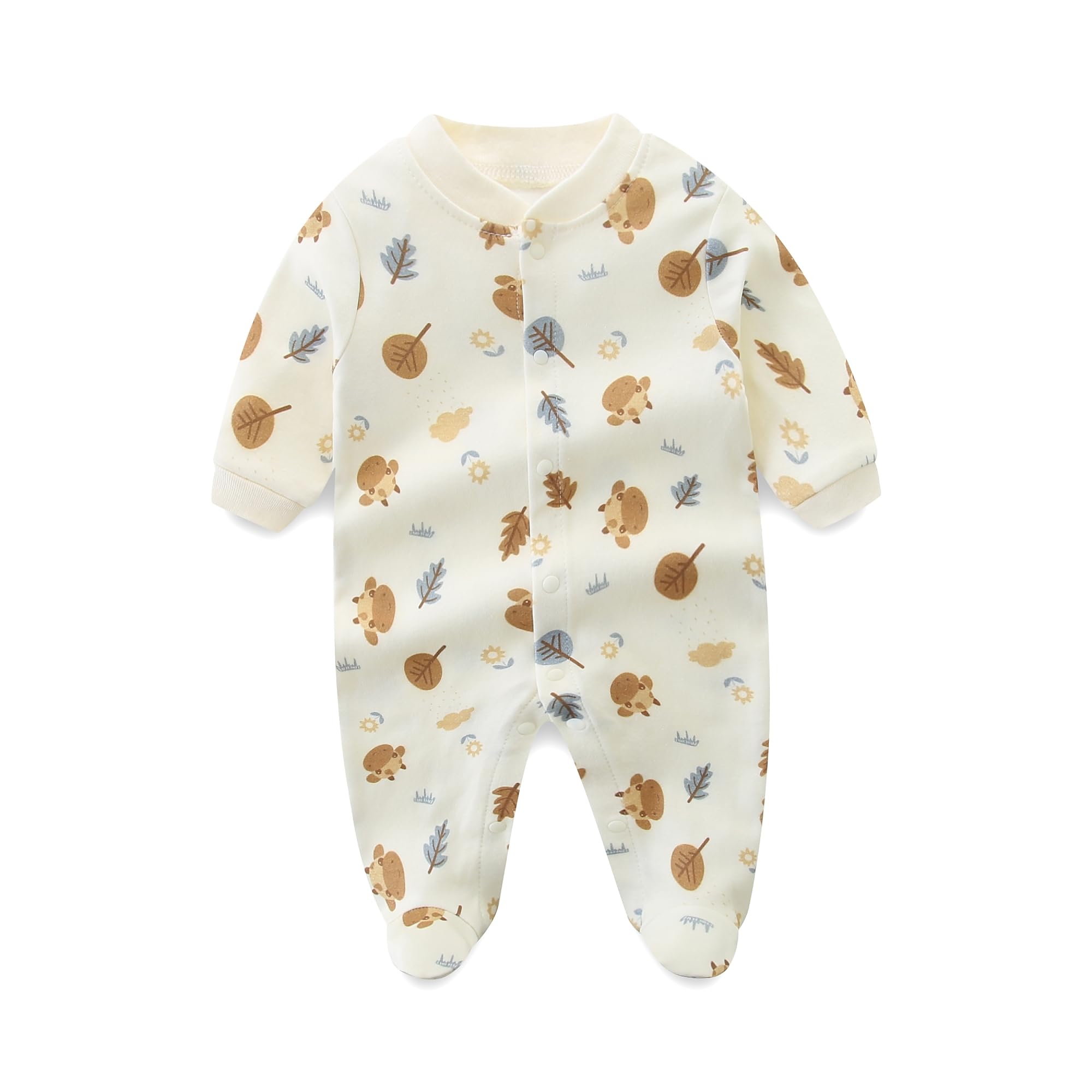 Hikido Infant Jumpsuit Cute Cartoon Footed Rompers Organic Cotton Onesie for 0~12M Baby