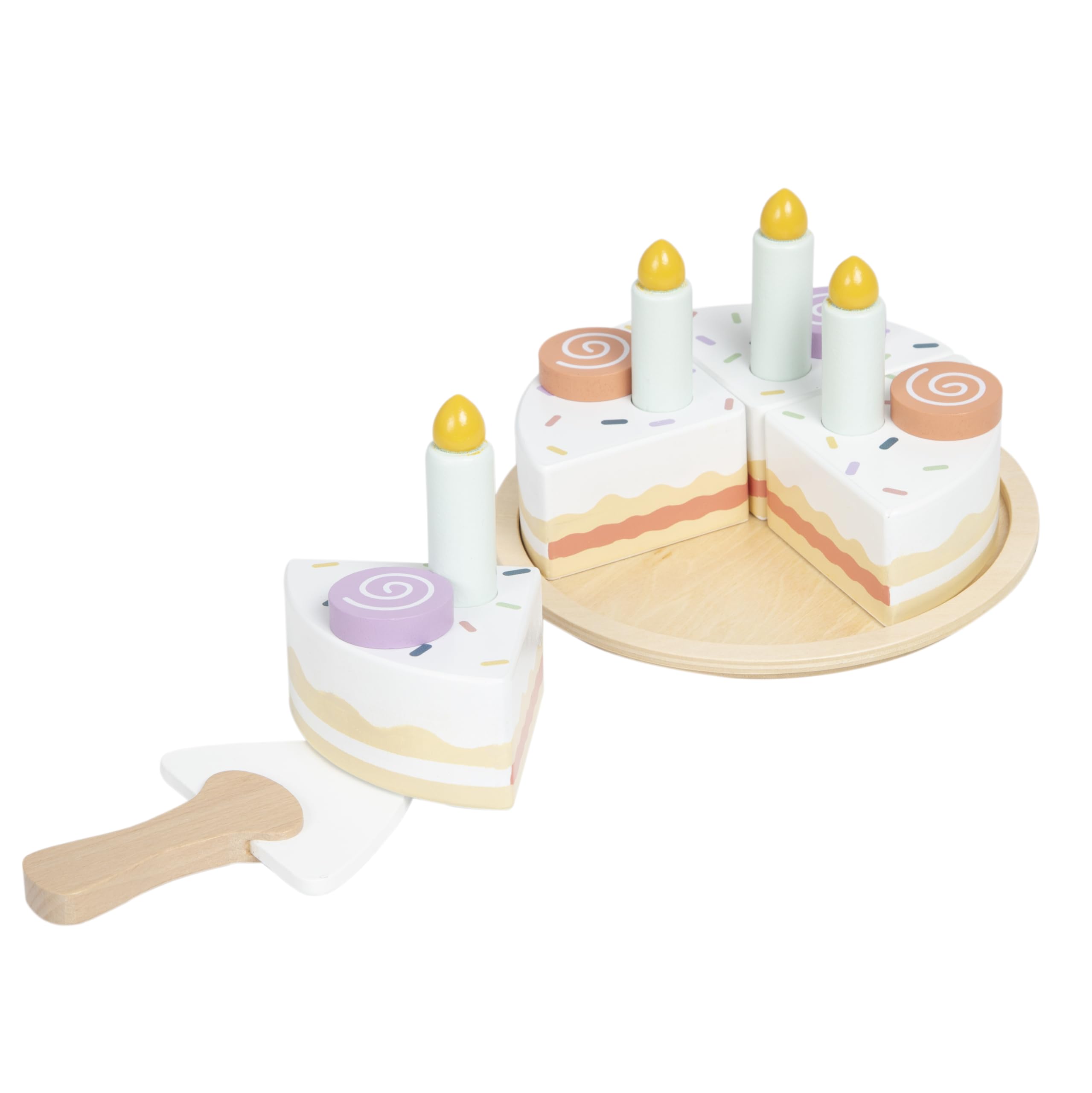 Pearhead Celebration Montessori Birthday Cake Toy Set, Wooden Play Toys for Developmental Learning, Play Kitchen Sets for Toddlers Ages 3+ Years, Pretend Play Food Sets, 14 Piece Wooden Play Toy Set