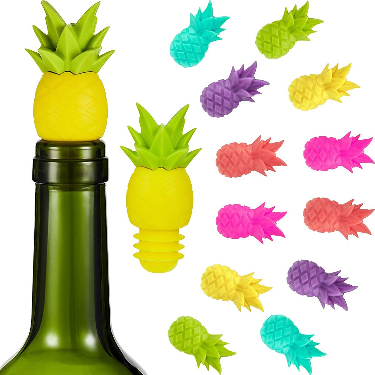 Pineapple Silicone Wine Bottle Stopper Reusable Beverage Bottle Stoppers and Wine Glasses Charms Assorted Rim Cocktail Markers