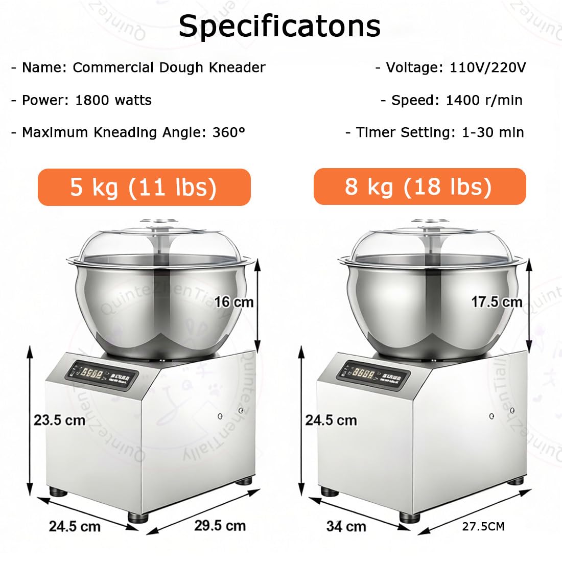 Impastatrice Commerciale Elettrica 2200 W,Impastatrices Professionale Farina,Impastatrice Spirale,con Funzione Temporizzazione & Riscaldamento,per Preparazione Impasto Pizza 5kg