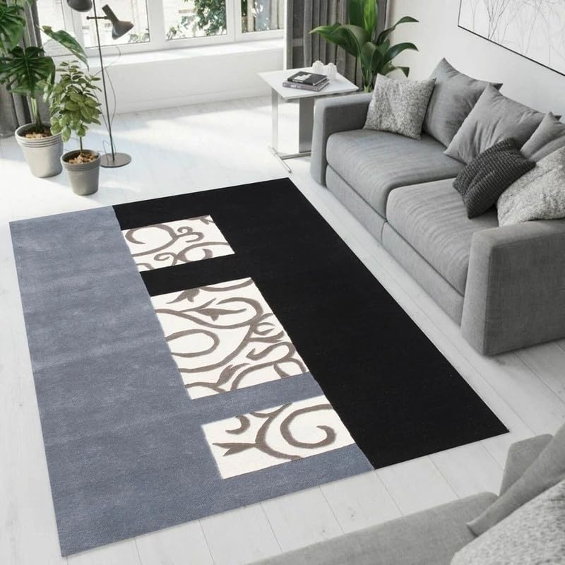 Hand Tufted Modern Abstract Patchwork Area Rug 10x14 ft (120x168 inches) | Oversized Carpet for Living Room & Hall | Soft Wool Rug