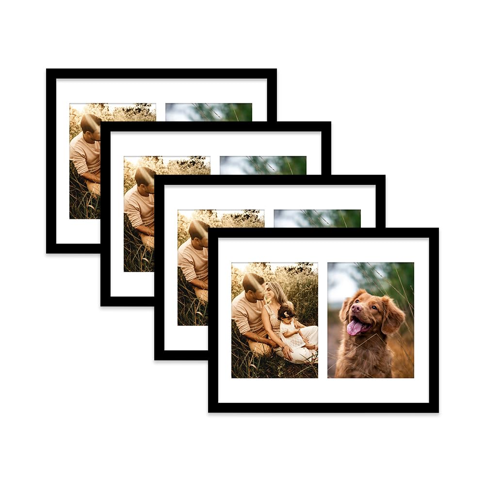 Black Multi Photo Frame - Holds 2 x 8x6 Pictures, Family Collage Picture Frame for Wall Display, 14x11 Frame size, Set of 4