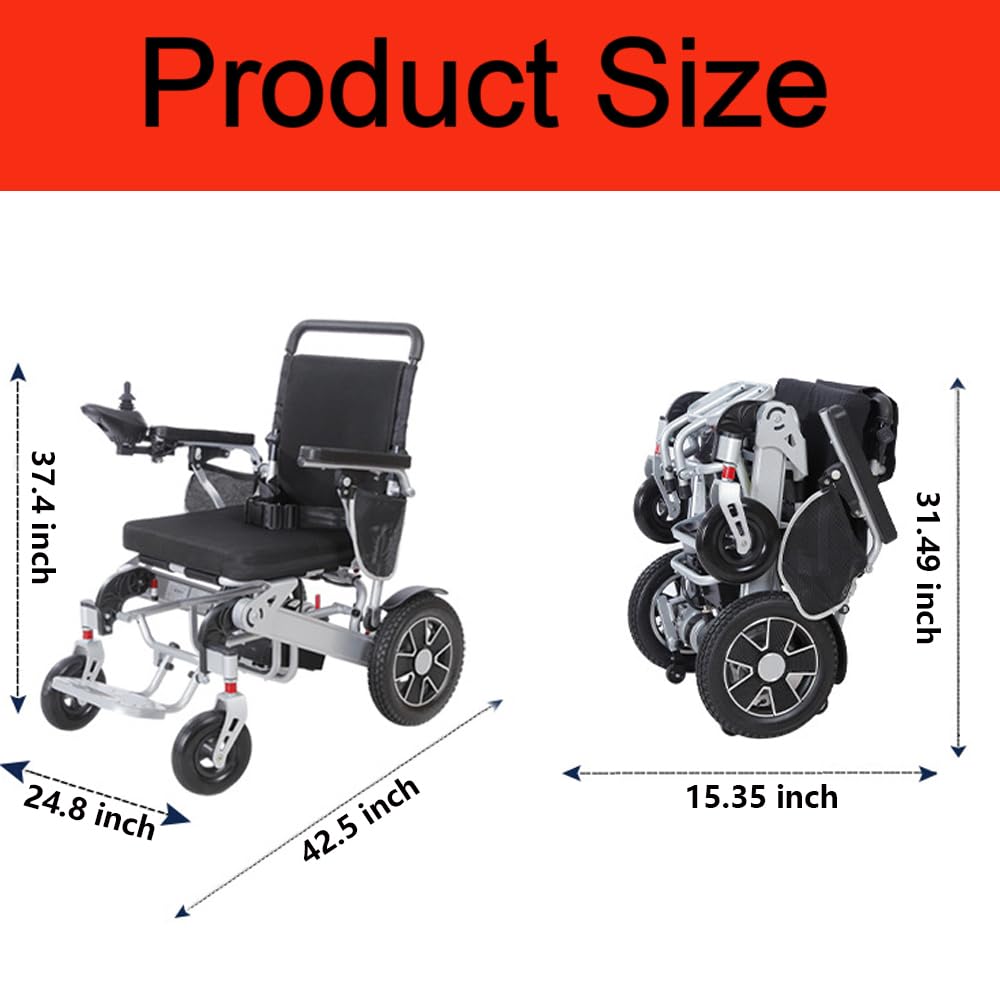 Silla de ruedas eléctrica motorizada para adultos - Todo terreno, motor 500W, ligera plegable - Ayuda de movilidad a distancia, 1 batería litio-ión, solo 28.2kg
