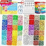 Flat Beads 10713Pcs Round Flat Clay Beads for Jewelry Making Polymer Clay Beads 40 Color Bracelet...