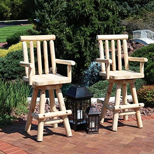 Sunnydaze Rustic Bar Stool, Log Cabin Style Unfinished Wood Construction, 4-Foot, Set of 2