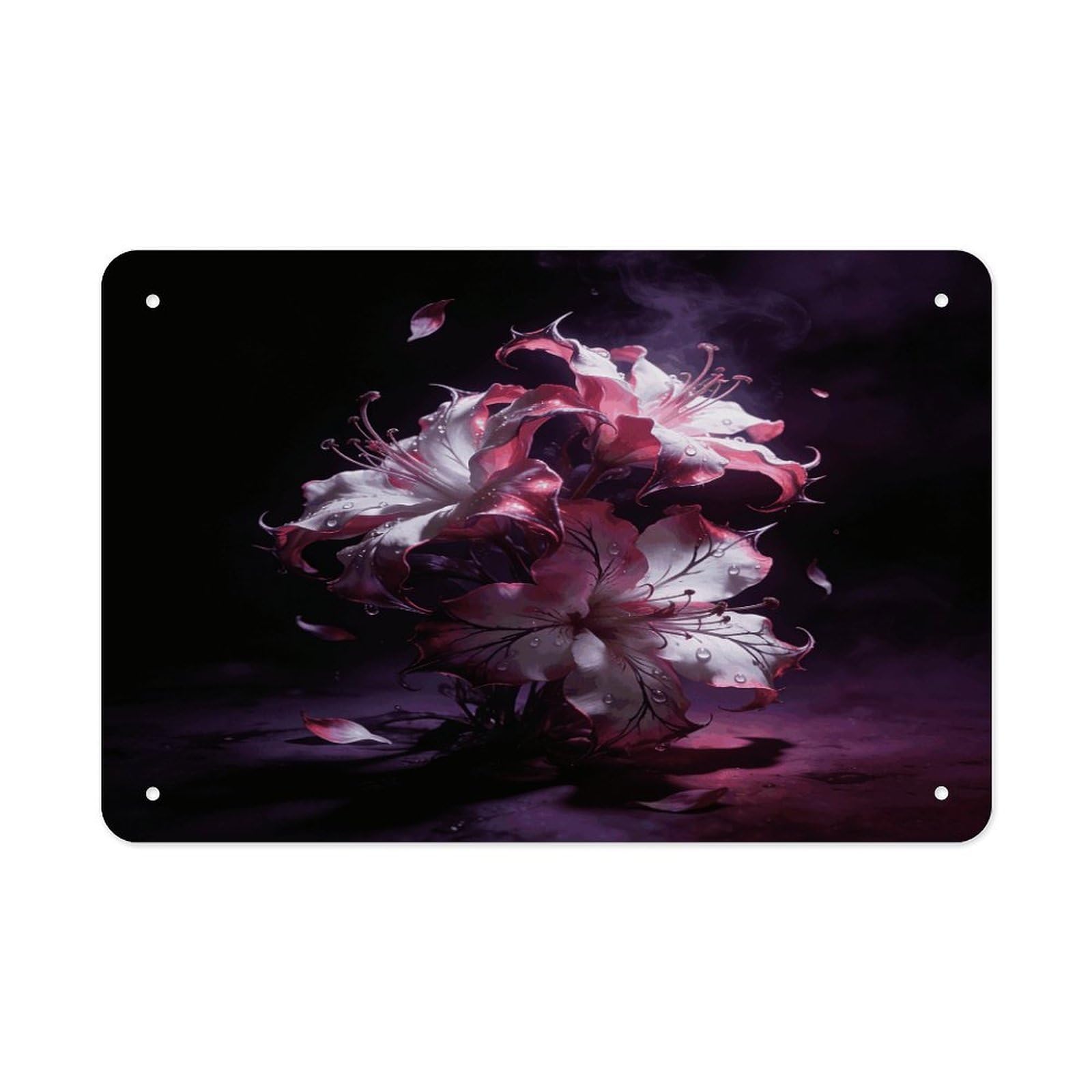Khauerbc Style Dark Fantasy Contrast Floral Tin Sign Iron Sheet Painting Unframed 11.8X7.9 Inch Metal Poster Wall Decor Iron Painting Wall Prints For Living Room Bedroom Office Home Decor