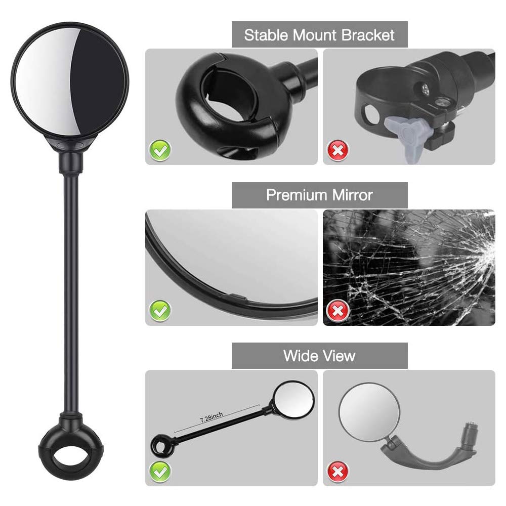 Specchietto Retrovisore per Bicicletta - Manubrio Regolabile a 360° e Girevole, Convesso in Acrilico, Sicurezza per Mountain Bike ed Elettrica