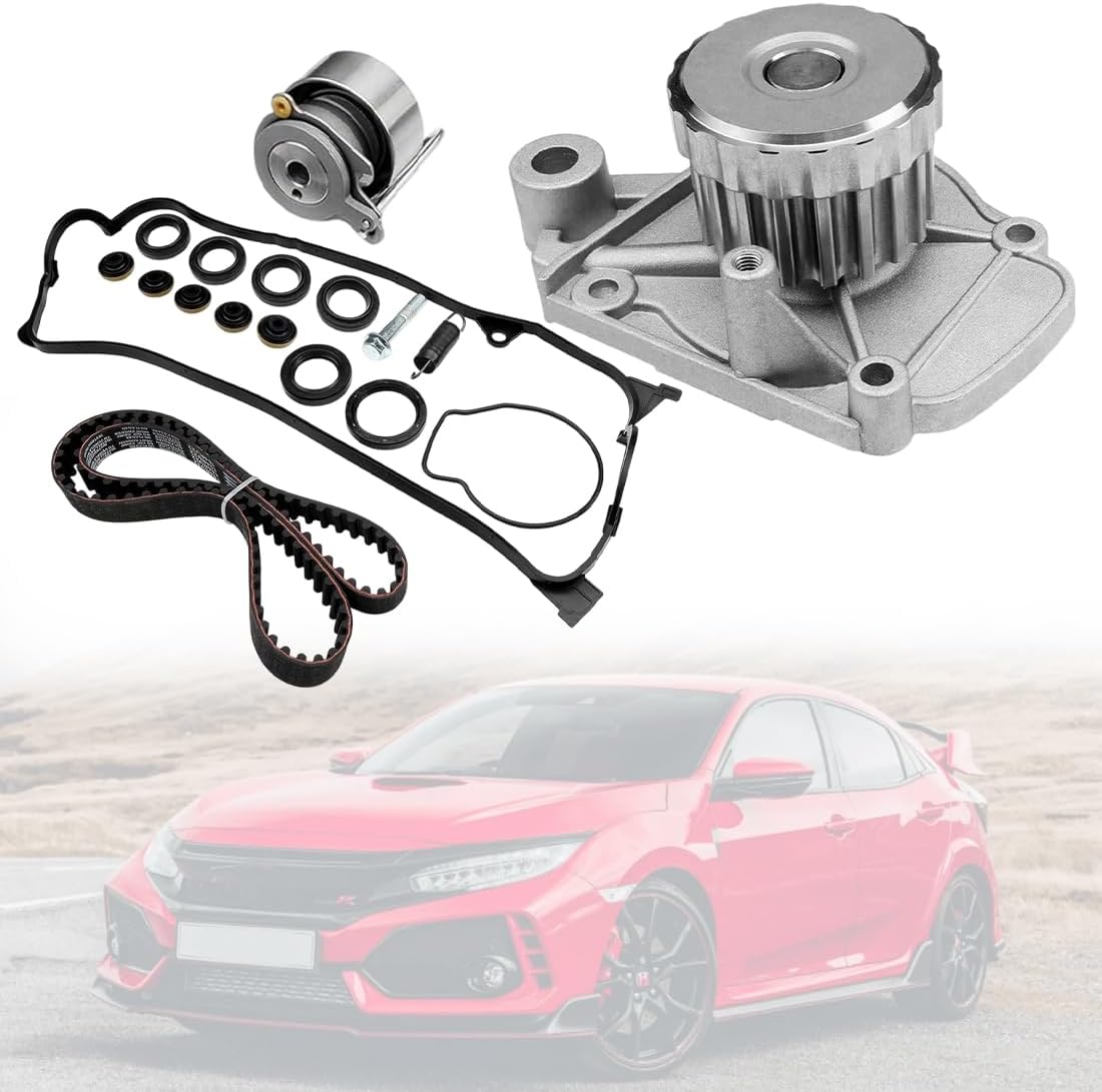 Timing Belt Kit with Water Pump and Tensioner FIT 2001-2005 Honda Civic 1.7L L4 SOHC (Non-Si) DX LX EX HX GX TCK312 19200PLMA01