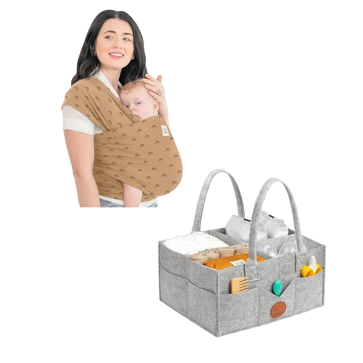 KeaBabies Baby Wrap Carrier and Baby Diaper Caddy Organizer - All in 1 Original Breathable Baby Sling, Hands Free Baby Carrier Sling - Large Baby Organizer for Nursery