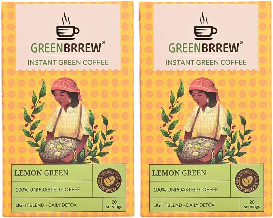 Greenbrrew Lemon Green | 100% Unroasted Coffee | Light Blend | Daily Detox | 20 Servings | 60g (Pack Of 2)