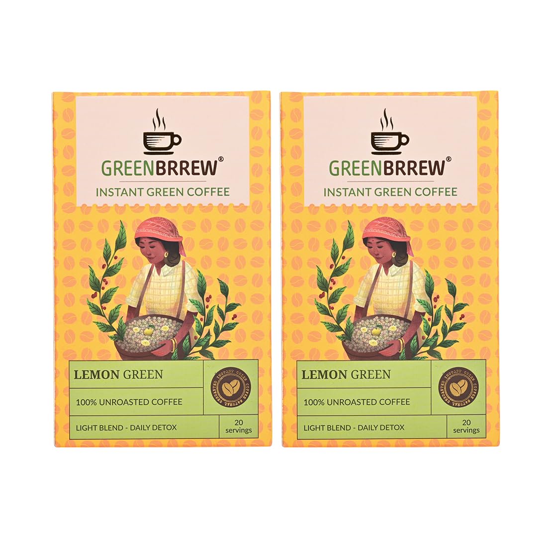 Greenbrrew Lemon Green | 100% Unroasted Coffee | Light Blend | Daily Detox | 20 Servings | 60g (Pack Of 2)