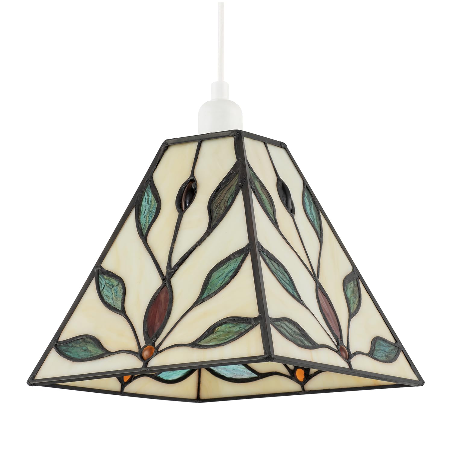 B&Q -  Square Tiffany Glass Pendant Light Shade With Emerald Green Leaves