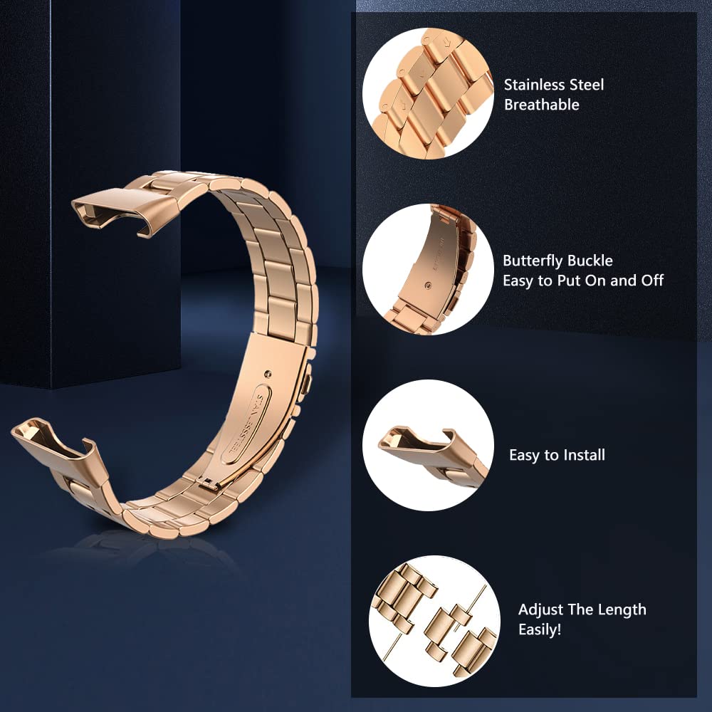 Niboow Cinturino In Acciaio Inossidabile Per Xiaomi Smart Band 7 Pro – Oro Rosa, Regolabile, Con Strumento Di Montaggio