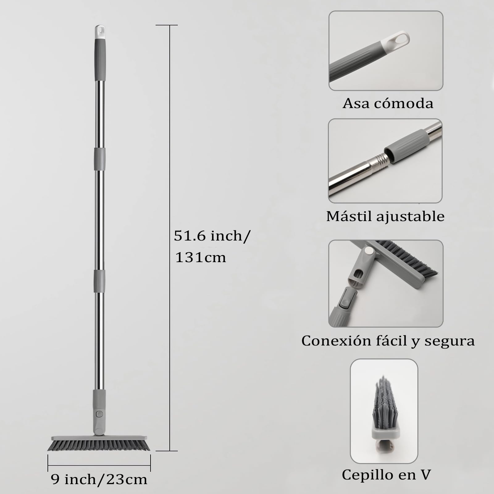 Brosse à joints avec long manche pour nettoyage de salle de bain, brosse de nettoyage des joints pour sols carrelés, brosse de nettoyage des joints rotative à 180° pour cuisines, plinthes, garages,
